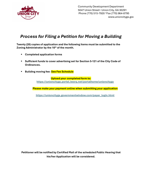 First page of the Petition for Moving a Building