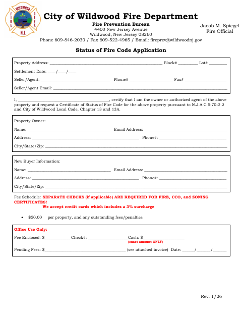 First page of the Status of Fire Code Application