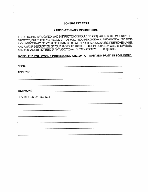 First page of the Zoning Permits Application and Instructions