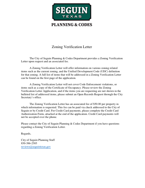 First page of the Zoning Verification Letter Application