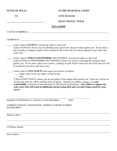 First page of the Plea Form