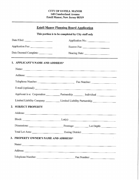 First page of the Planning and Zoning Application 2026