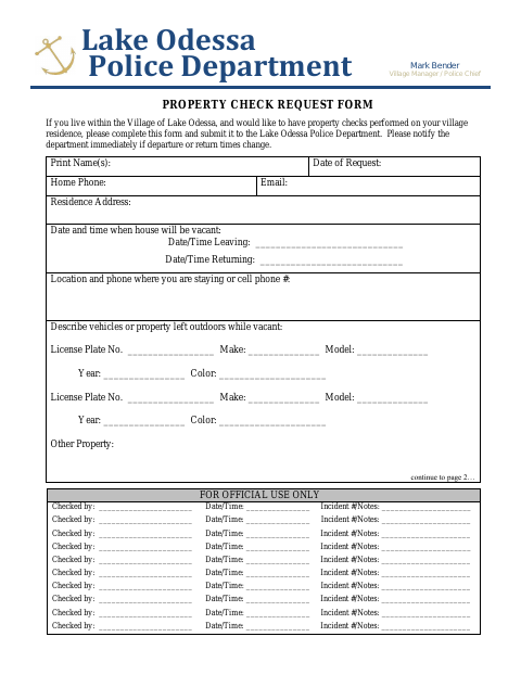 First page of the Property Check Request Form