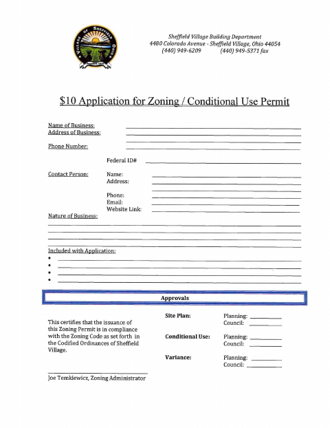 First page of the New Business Form