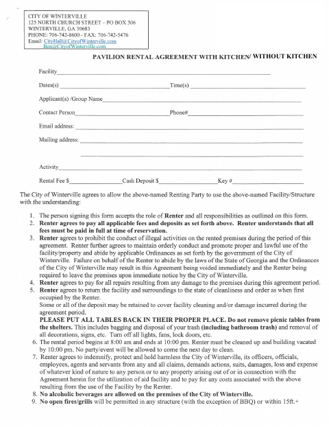 First page of the Large Pavilion Without Kitchen Rental Agreement