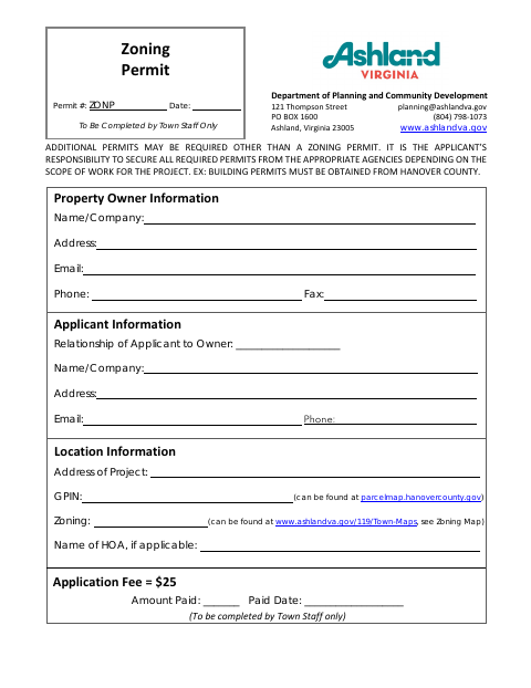 First page of the Zoning Permit Application