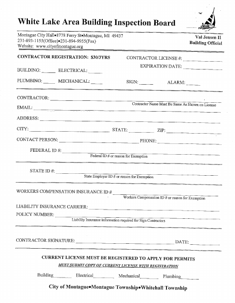 First page of the Contractor Registration Form