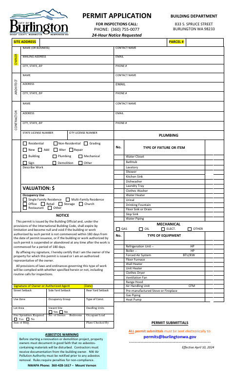 First page of the Permit Application