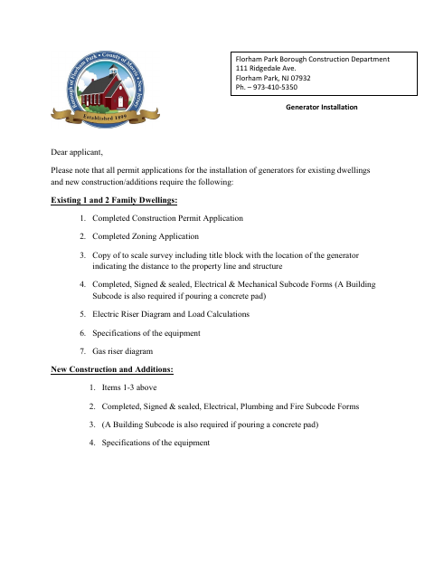 First page of the Generator Application