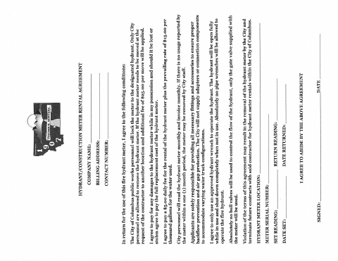 First page of the Meter Rental Agreement