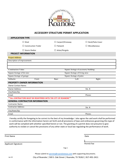 First page of the Accessory Structure Permit Application