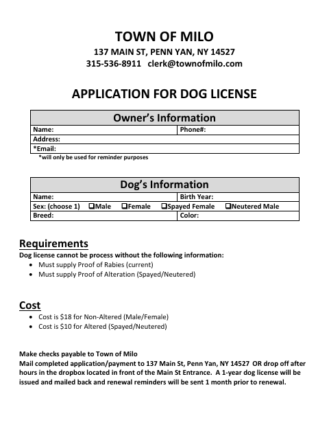 First page of the Application for Dog License
