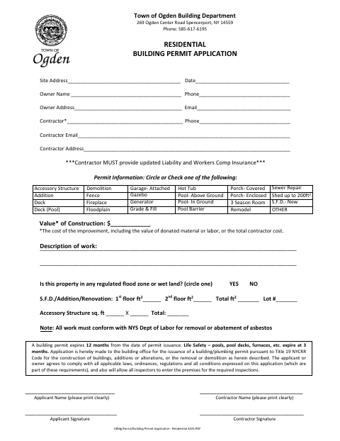 First page of the Residential Building Permit Application