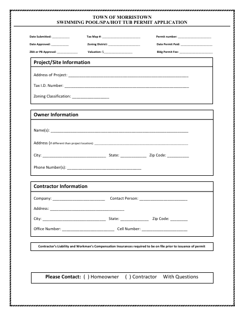 First page of the Swimming Pool/Spa/Hot Tub Permit Application