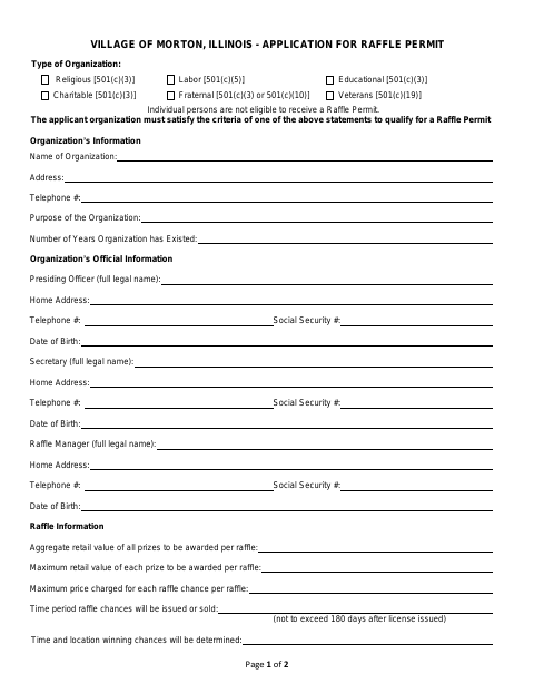 First page of the Raffle Permit Application