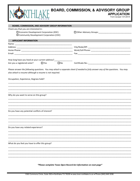 First page of the Board, Commission, & Advisory Group Application
