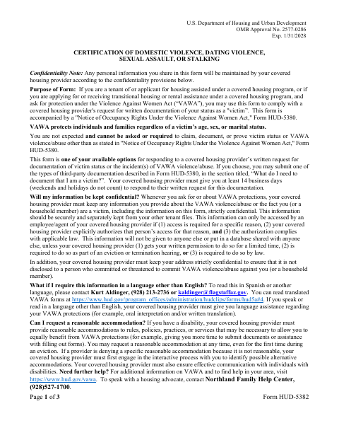 First page of the Certification of Domestic Violence, Dating Violence, Sexual Assault, or Stalking