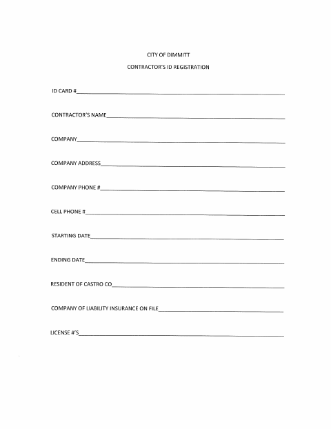 First page of the Contractor’s ID Registration ID Card