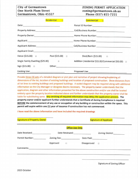 First page of the Deck Permit Application