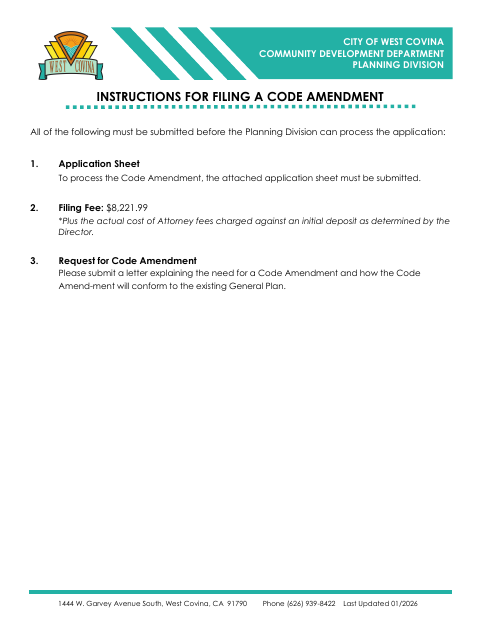 First page of the Code Amendment Application