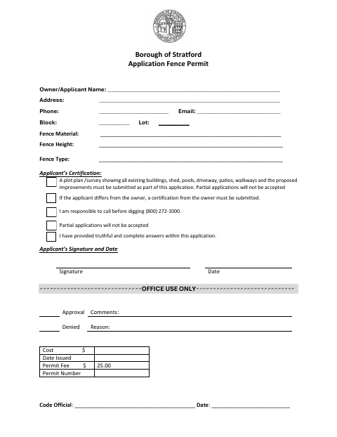 First page of the Fence Permit Application