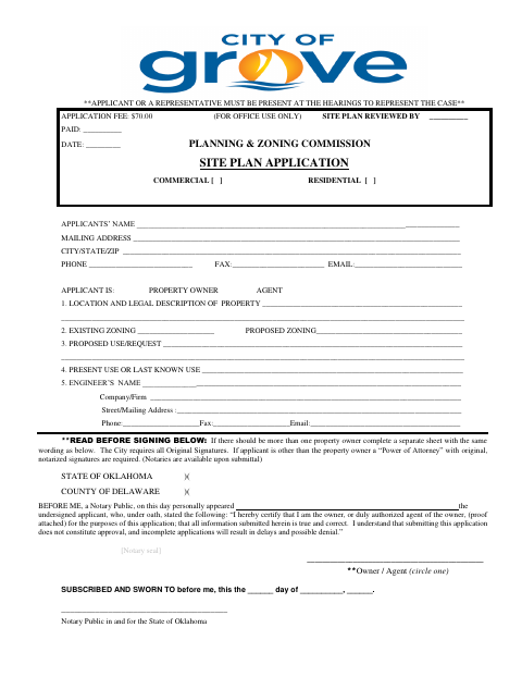 First page of the Site Plan Permit Application