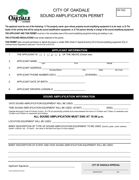 First page of the Sound Amplification Permit