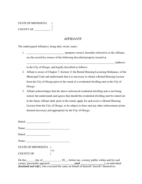 First page of the Rental Affidavit