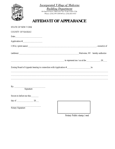 First page of the Affidavit of Appearance