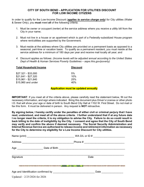 First page of the Application for Utilities Discount for Low Income Citizens
