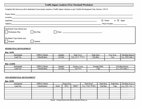 First page of the Traffic Impact Analysis Threshold Worksheet