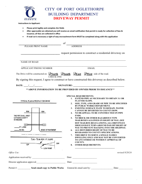First page of the Driveway Permit