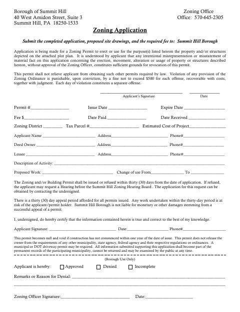 First page of the Zoning Application
