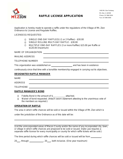 First page of the Raffle License Application