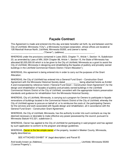 First page of the Façade Contract