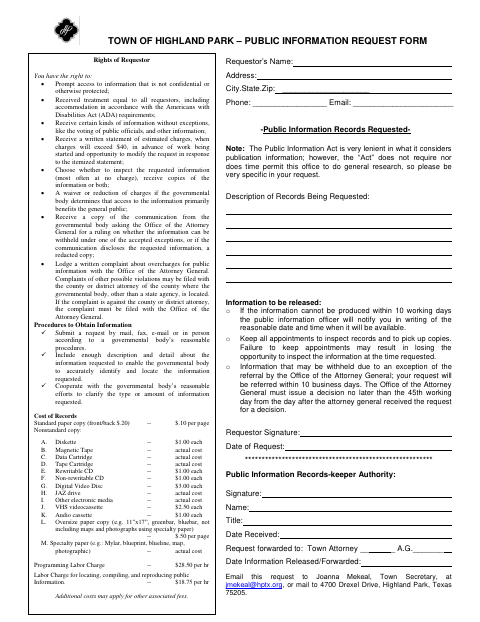 First page of the Public Information Request Form