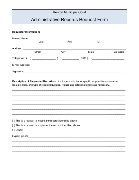 First page of the Administrative Records Request Form