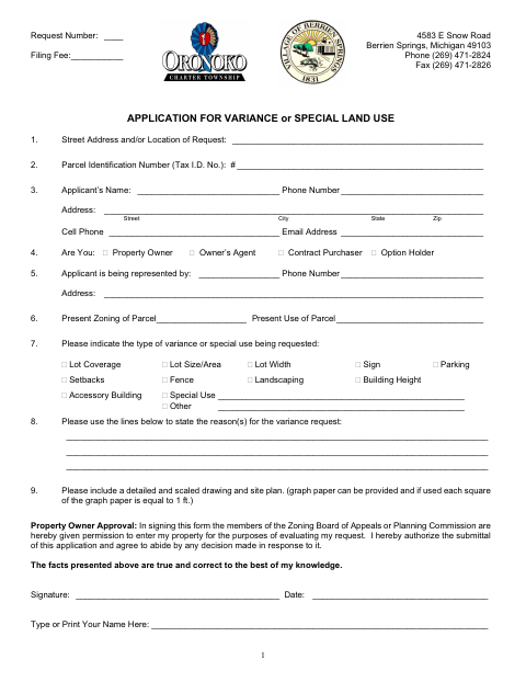 First page of the M139 Joint Application for Variance or Special Land Use