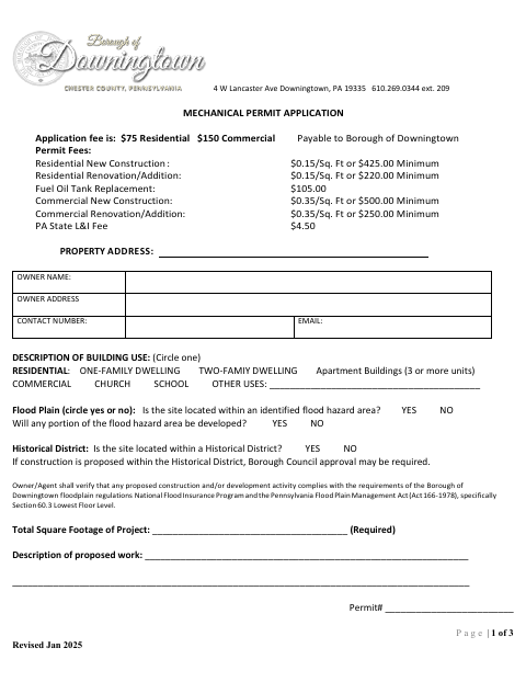 First page of the Mechanical Permit Application