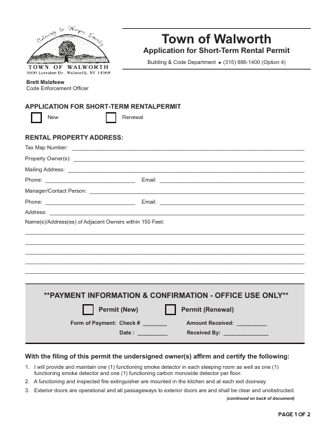 First page of the Application for Short-Term Rental Permit