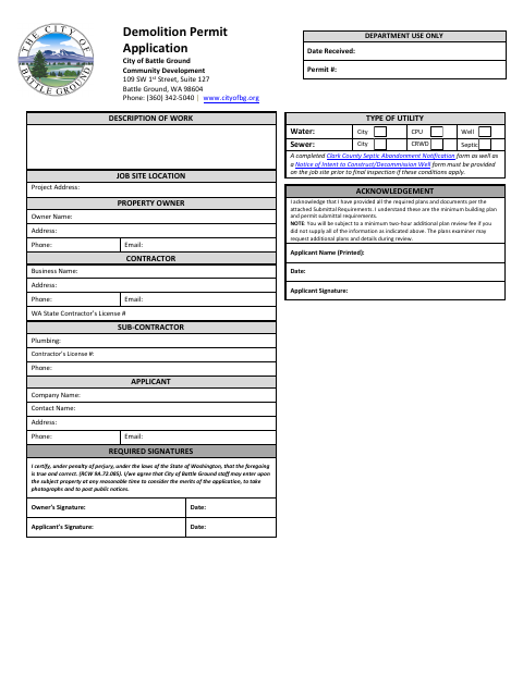 First page of the Demolition Permit Application