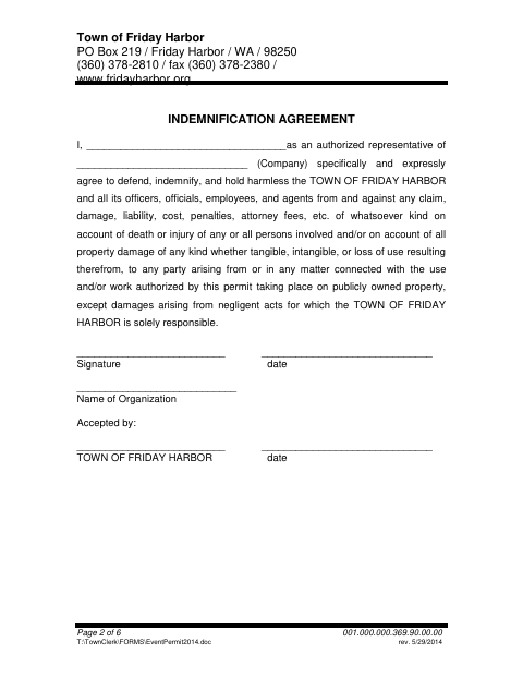 First page of the Indemnification Agreement