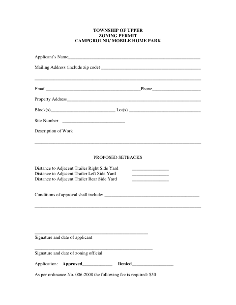 First page of the Campground/Mobile Home Park Zoning Permit
