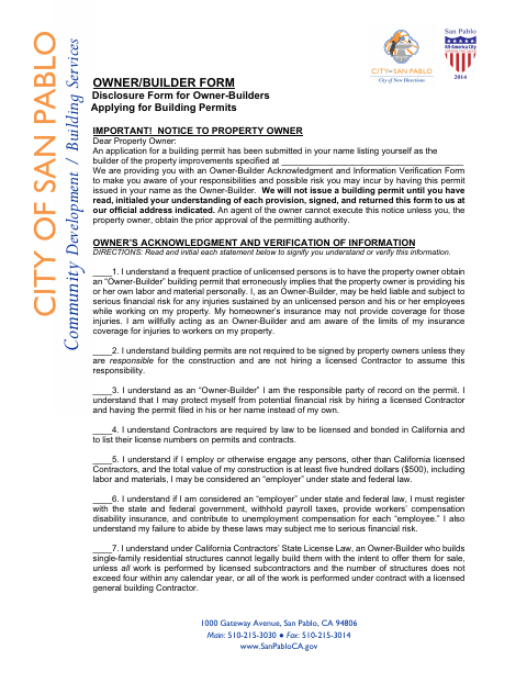 First page of the Owner-Builder Declaration