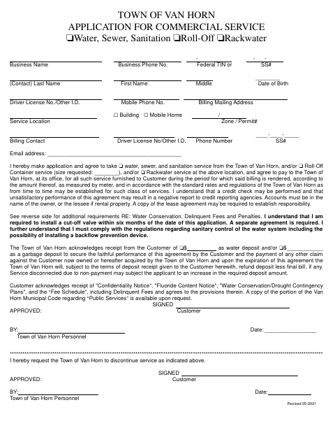 First page of the Application for Commercial Service