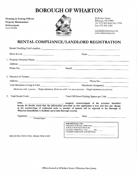 First page of the Rental Compliance/Landlord Registration