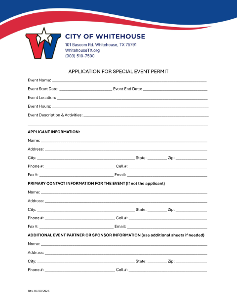 First page of the Special Event Permit Application