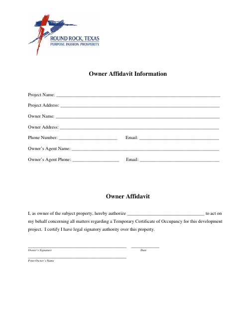 First page of the Owner Affidavit