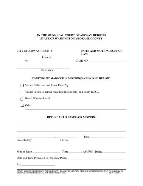 First page of the Note and Motion Issue of Law