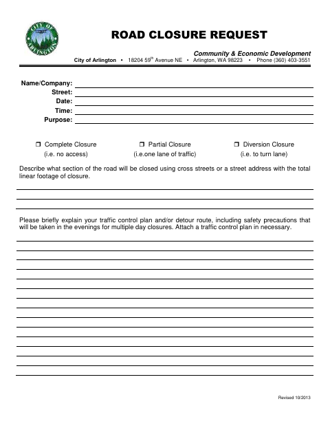 First page of the Road Closure Request